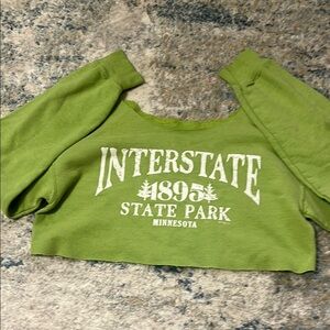 Green Cropped Sweatshirt with White Print